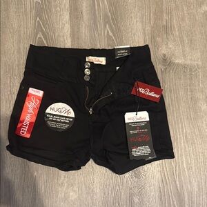 Black High-Waist Women's Shorts with Button Accents